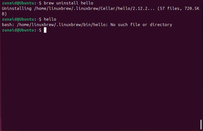 Uninstalling a package using brew.