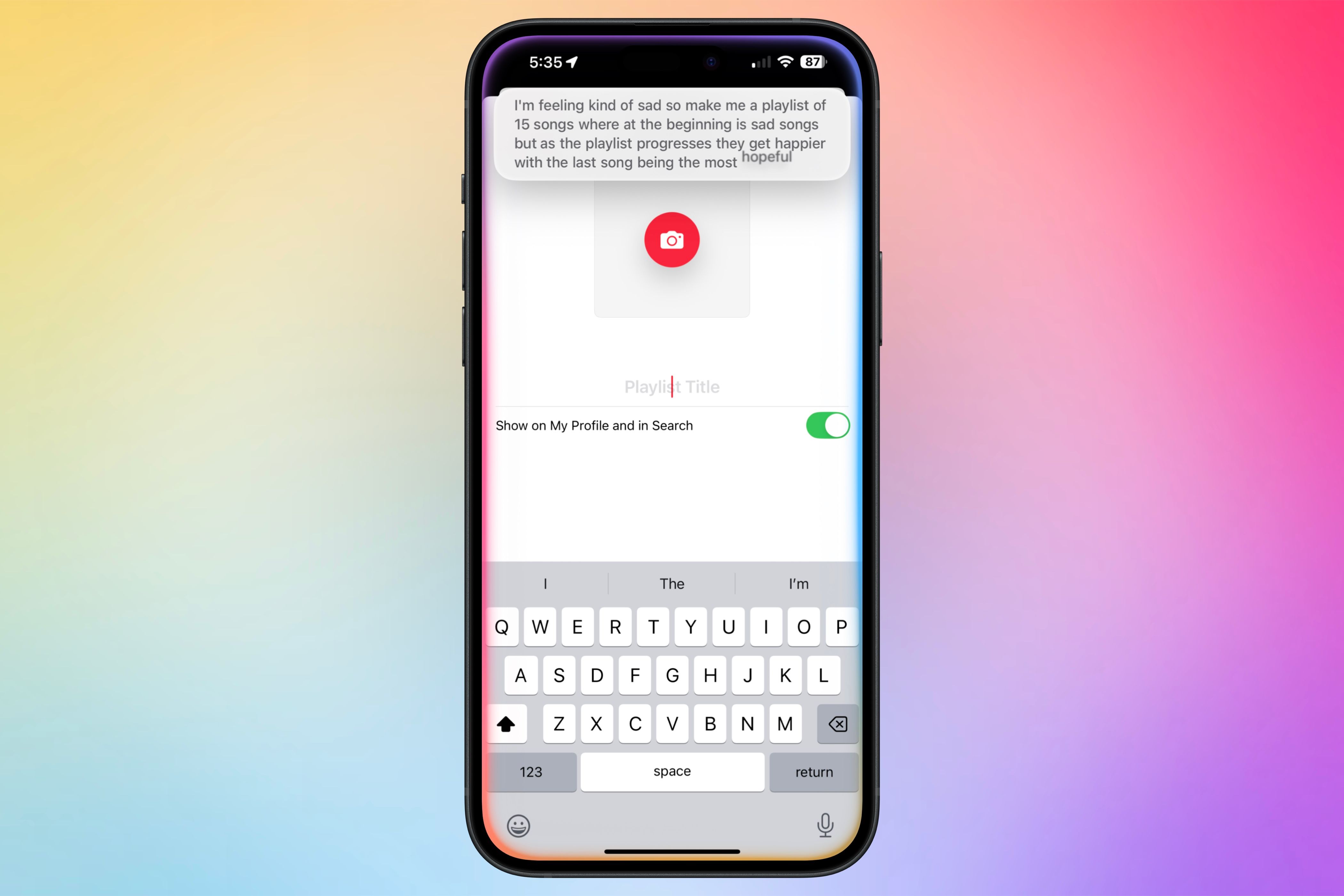 Asking Siri to create a playlist with Apple Intelligence.