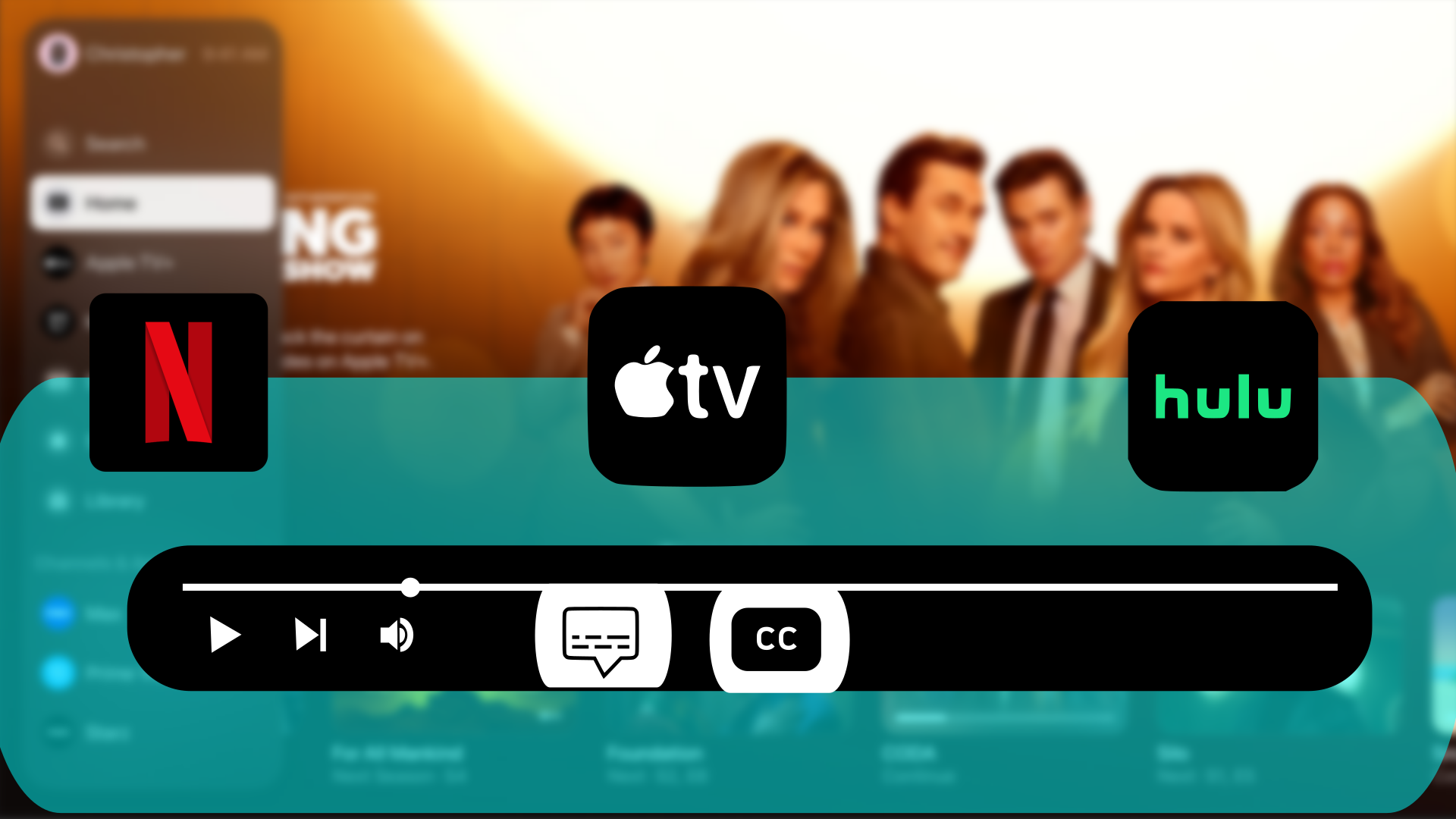Various streaming services and a video player scrubber