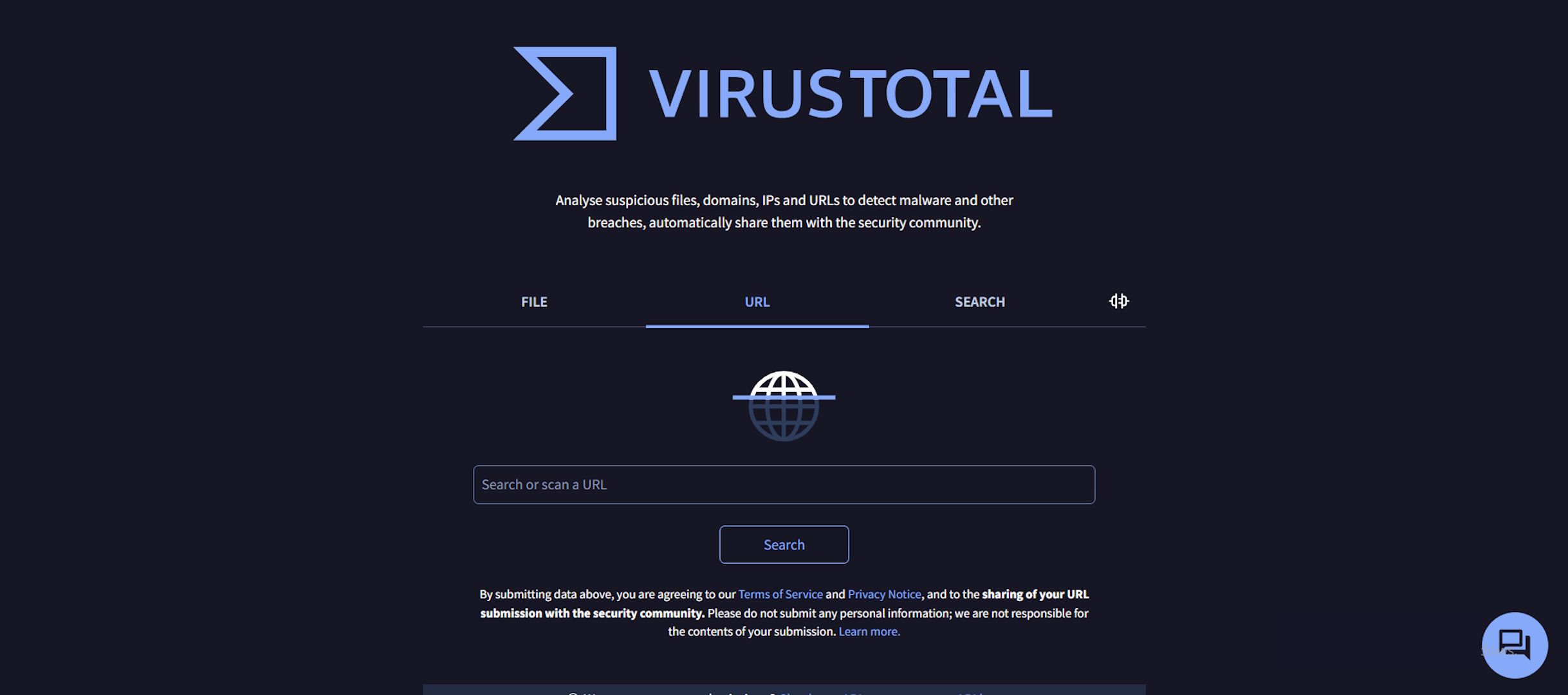 Image showing VirusTotal File Checker homepage