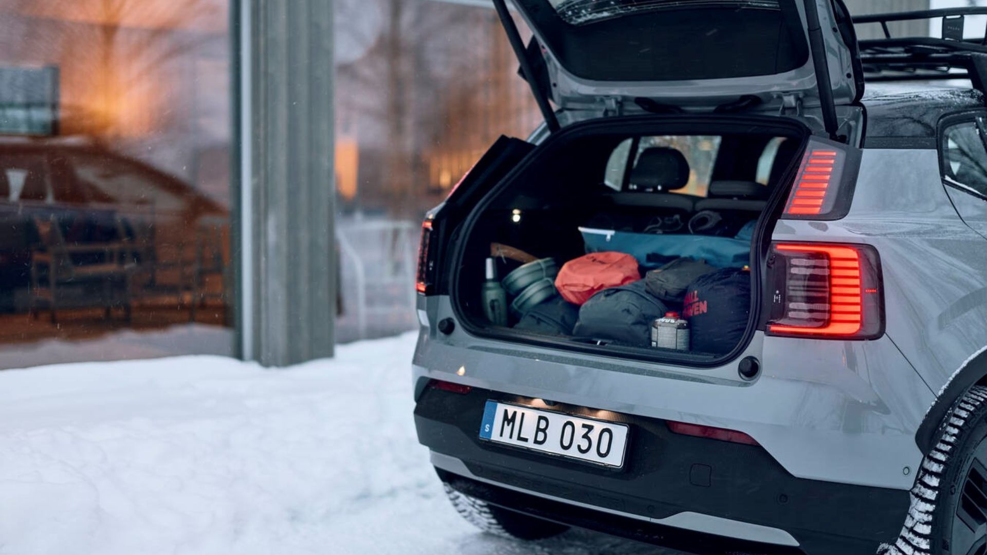 Shot showing inside the trunk of a Volvo EX30 Cross Country.