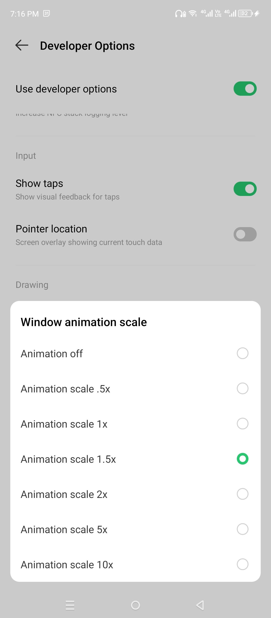 Window animation scale settings.