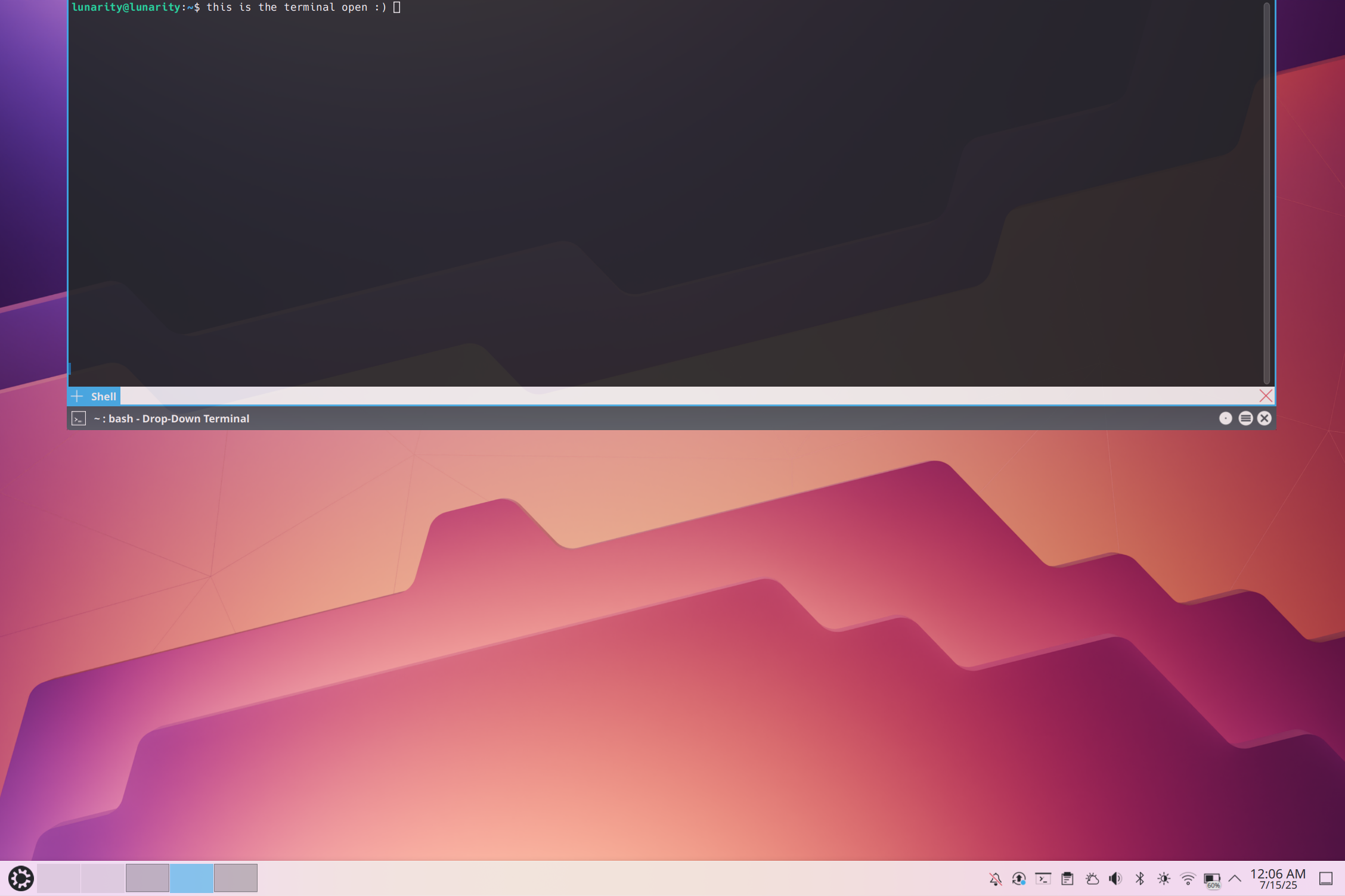 The terminal flying down from the top of the screen.