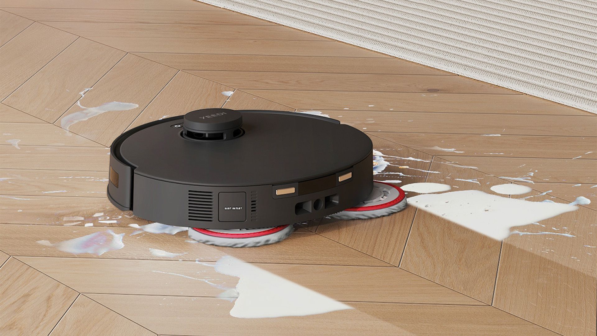 YEEDI M12 Pro+ mopping up spilled liquid.