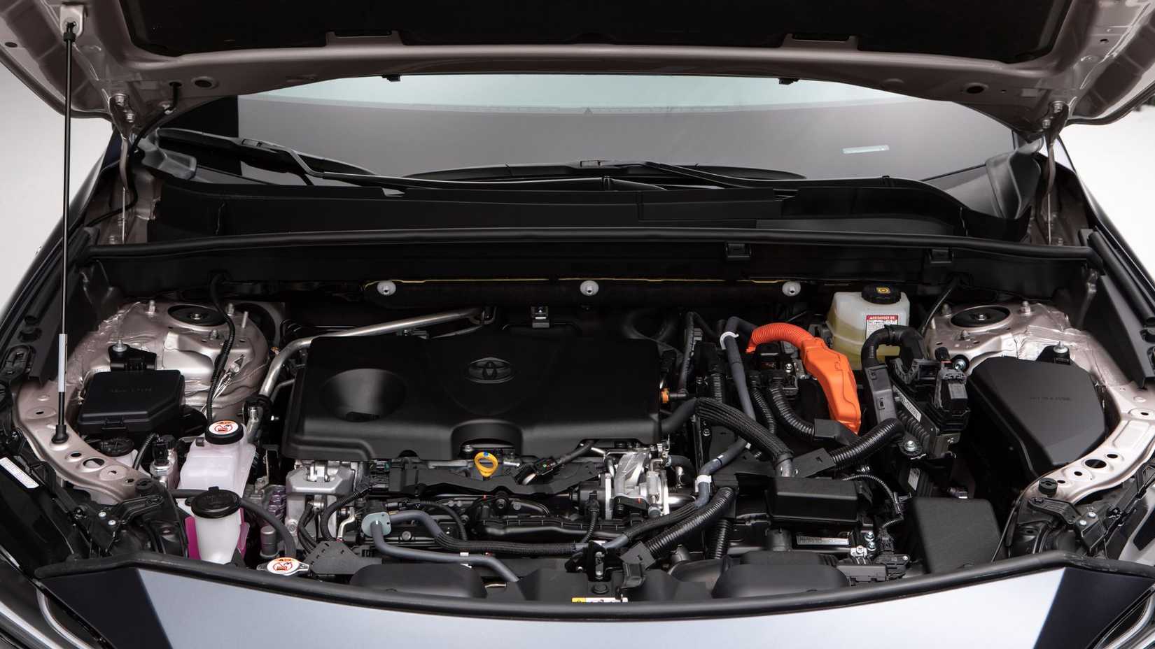 Close-up shot under the hood of a 2021 Toyota Venza.