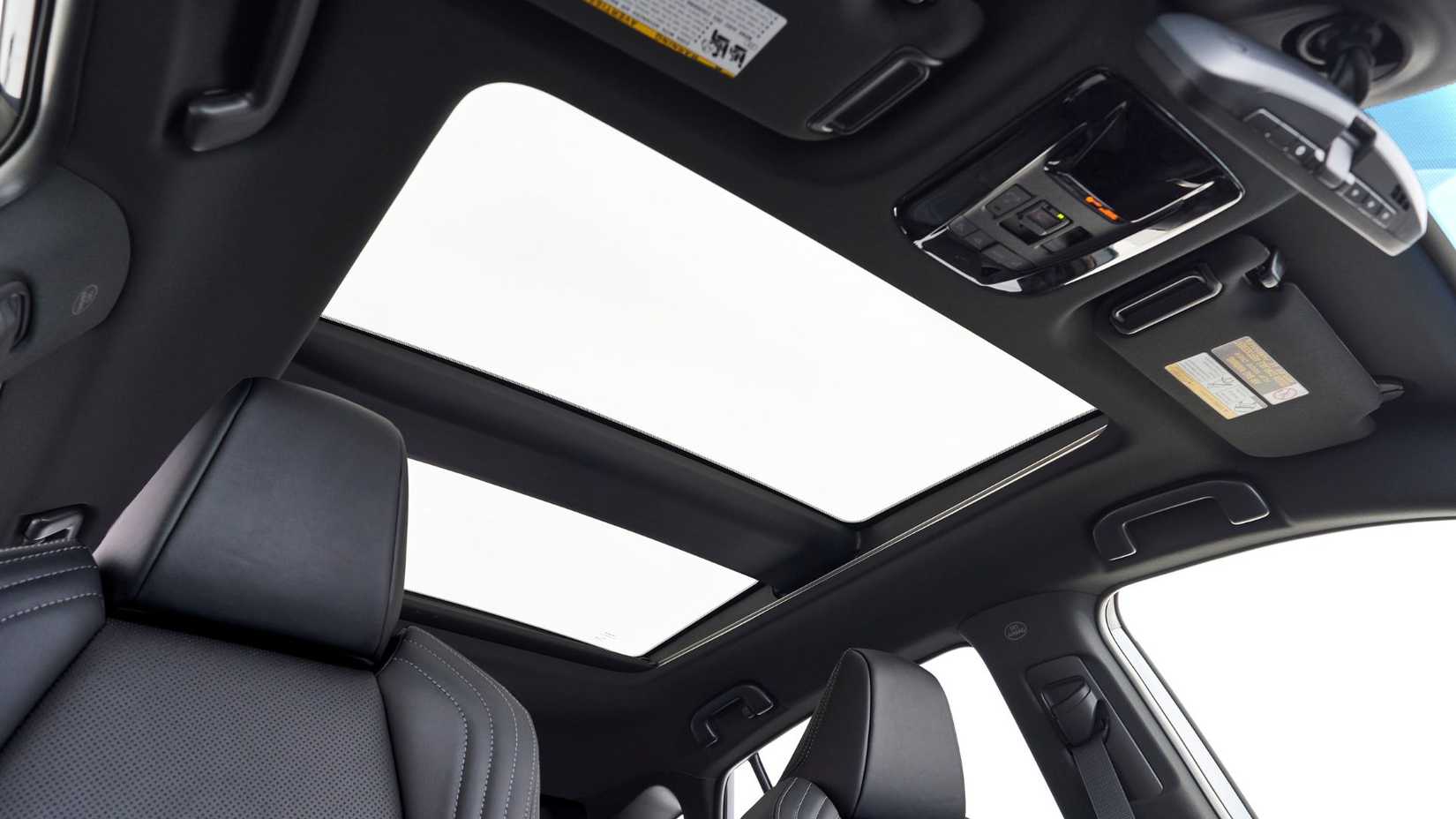 Shot inside the cabin of a 2021 Toyota Venza showing the panoramic roof.