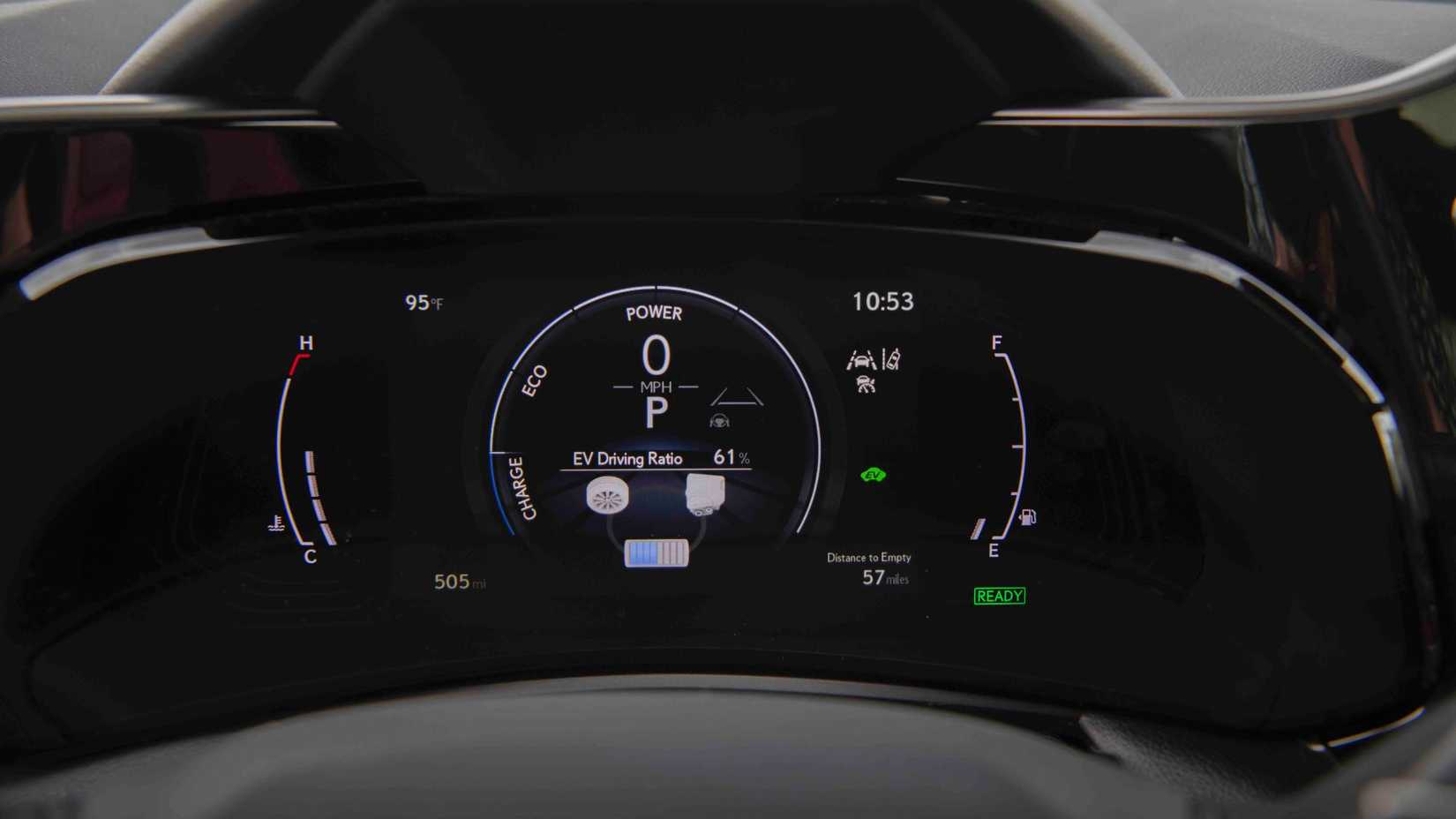 Close-up shot of the digital instrument cluster in a 2025 Lexus NX 350h.