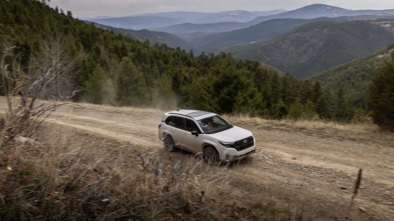 Front 3/4 action shot of a 2025 Subaru Forester