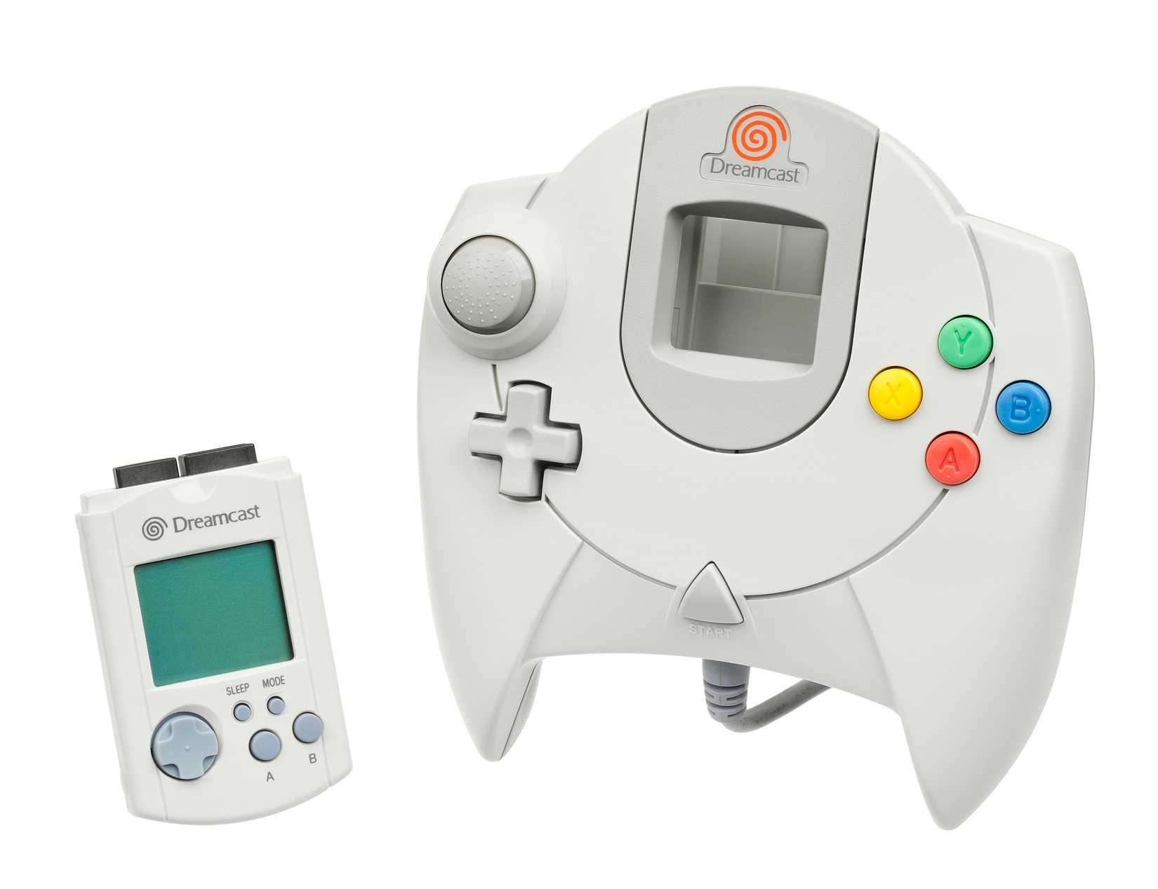 Контроллер и карта памяти Sega Dreamcast VMU.