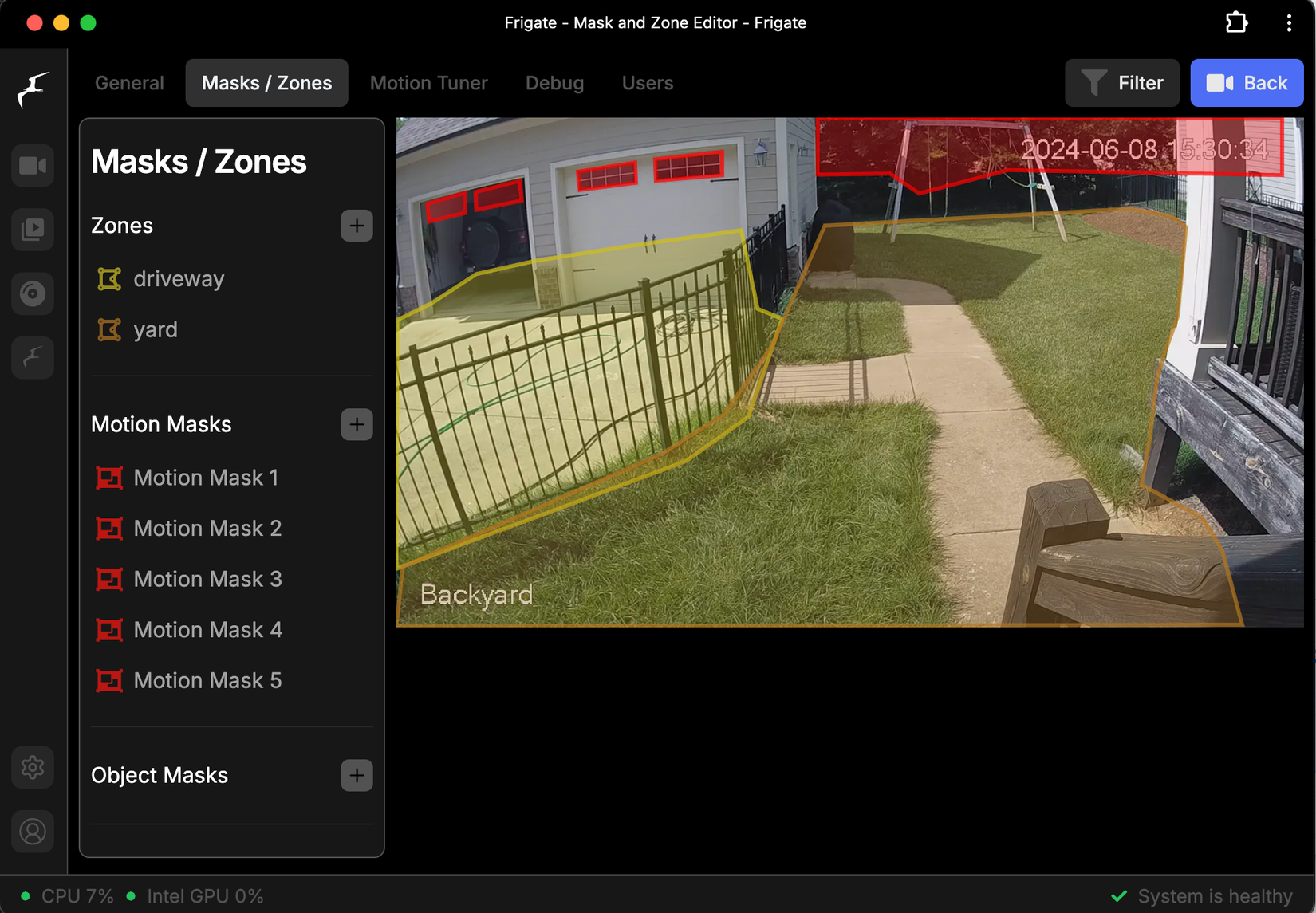 Built-in mask and zone editor in Frigate