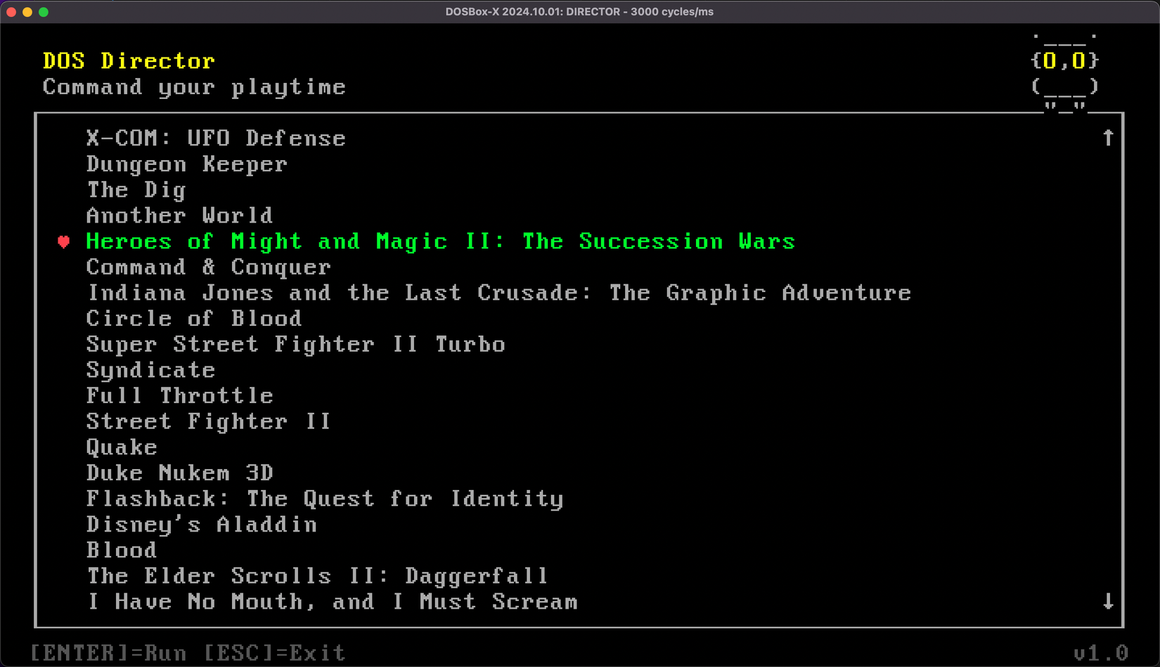 Director de DOS con una lista de juegos de DOS.
