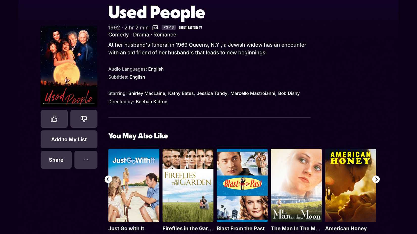A screenshot of 'Used People' and several related movies on Tubi.