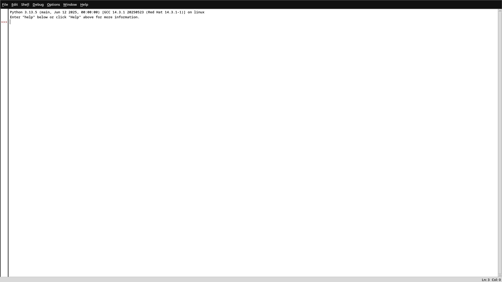 A single window showing the idle repl in its empty or default state, with no code entered or output visible.