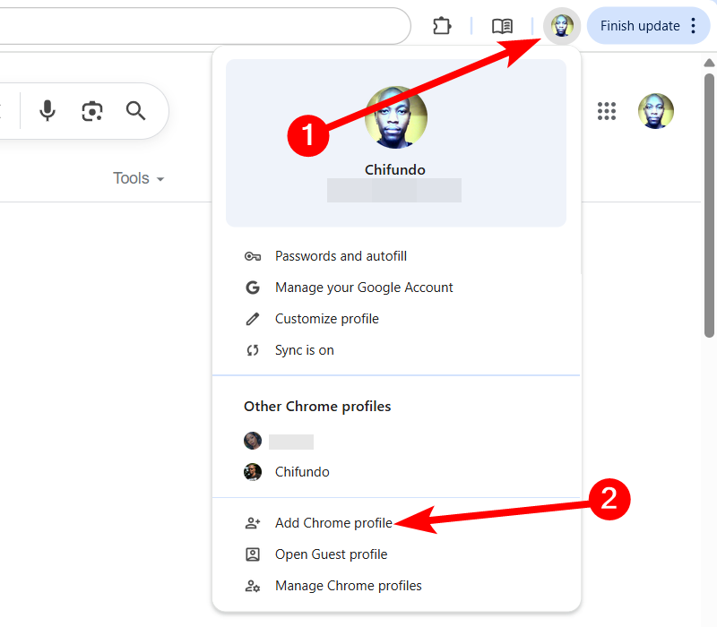 Selecting "Add Chrome Profile" in pop-up.