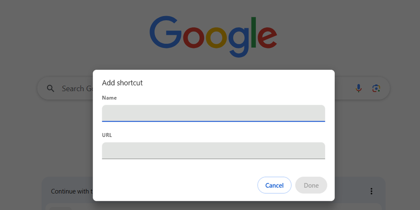 Adding a shortcut in Chrome.