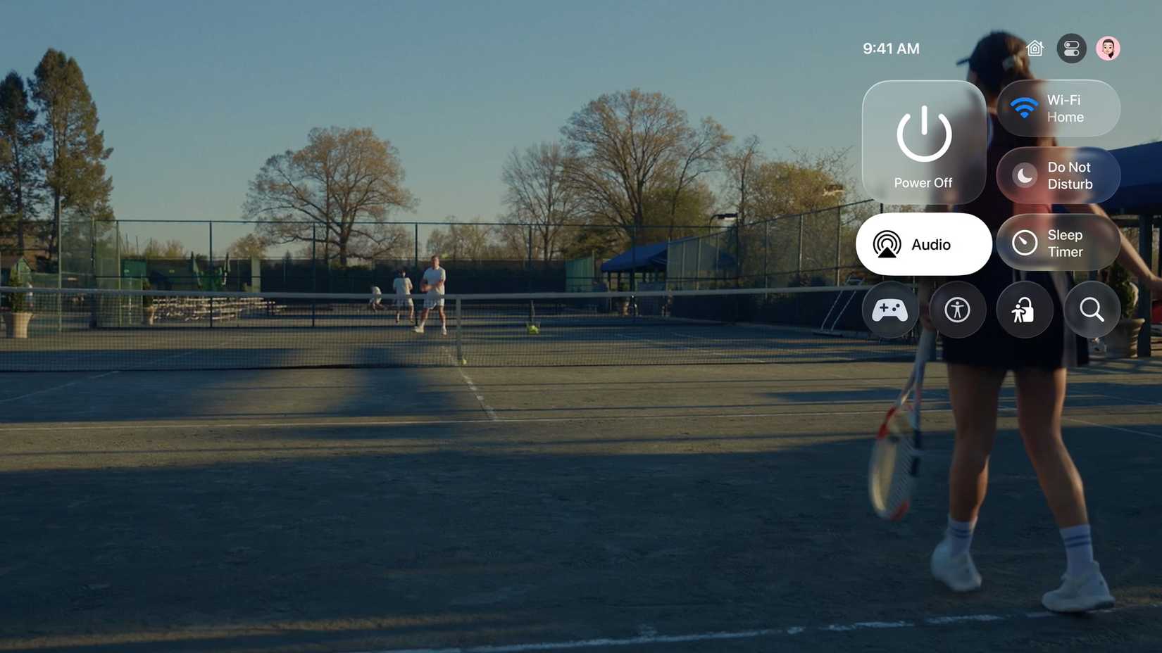 Apple TV video player with the Control Center interface overlaid on top.