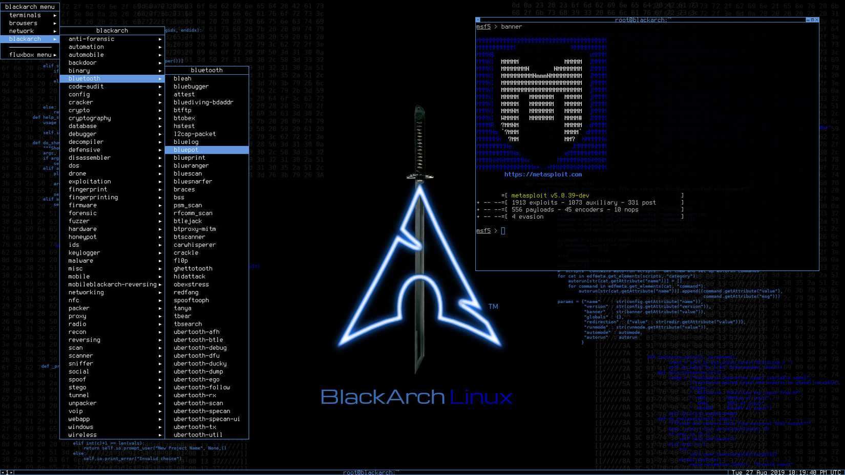 BlackArch fluxbox desktop overview.