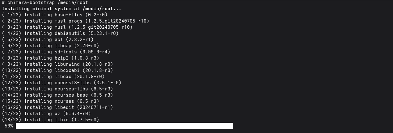 Running chimera-bootstrap in the terminal.