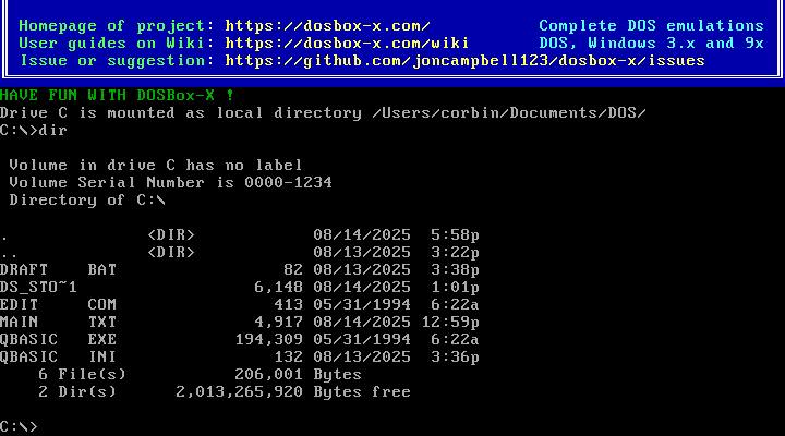 Directory listing in DOSBox