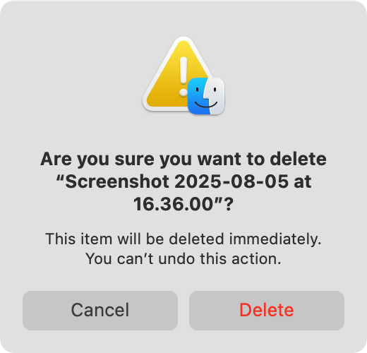 Confirm permanent file deletion on macOS.