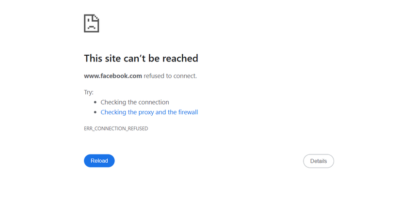 The "refused to connect" error message in Chrome.