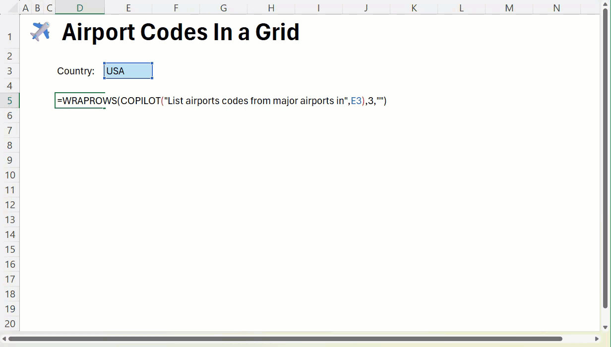 Microsoft Excel Codes co -pilot function