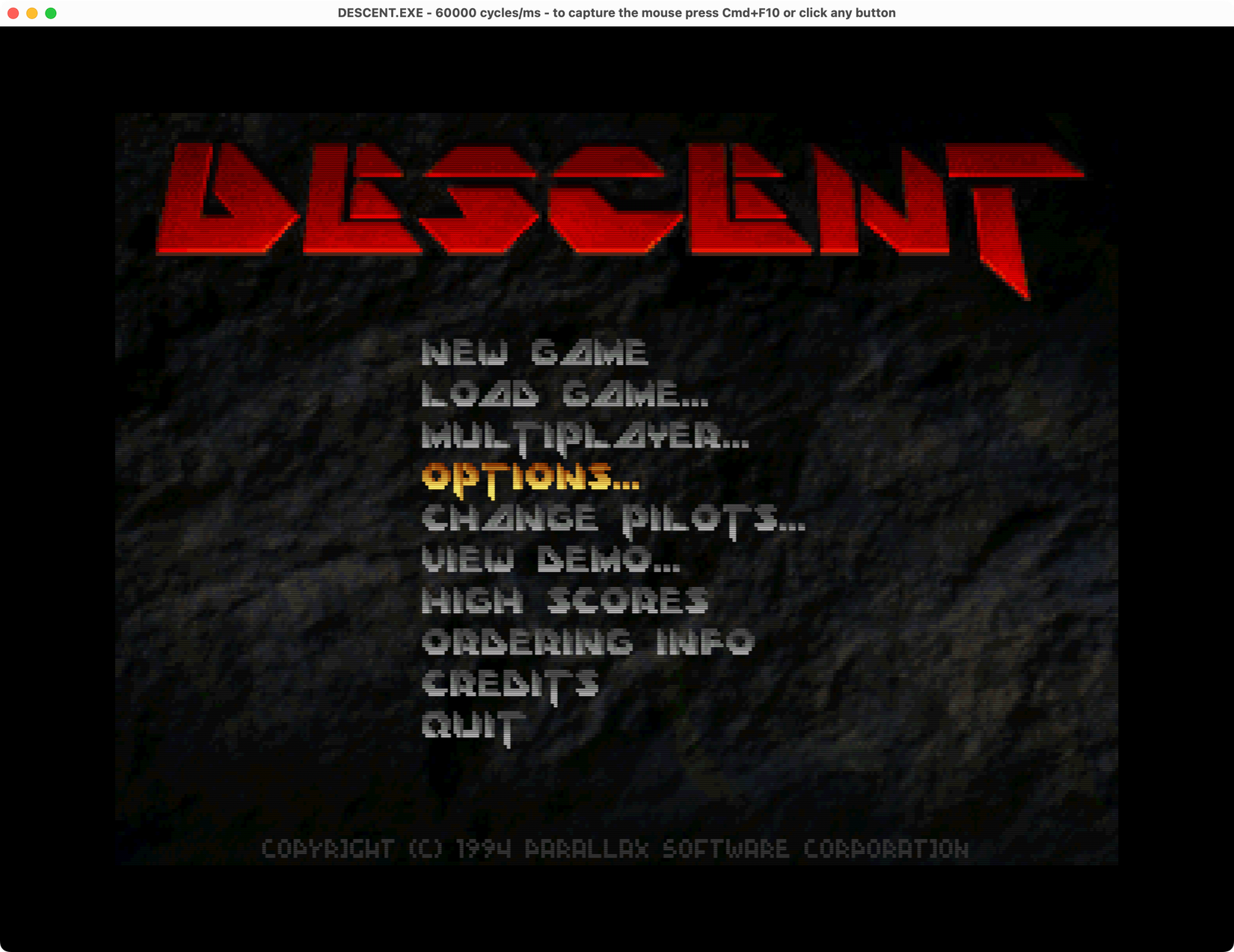 DOSBox Staging running Descent.-1