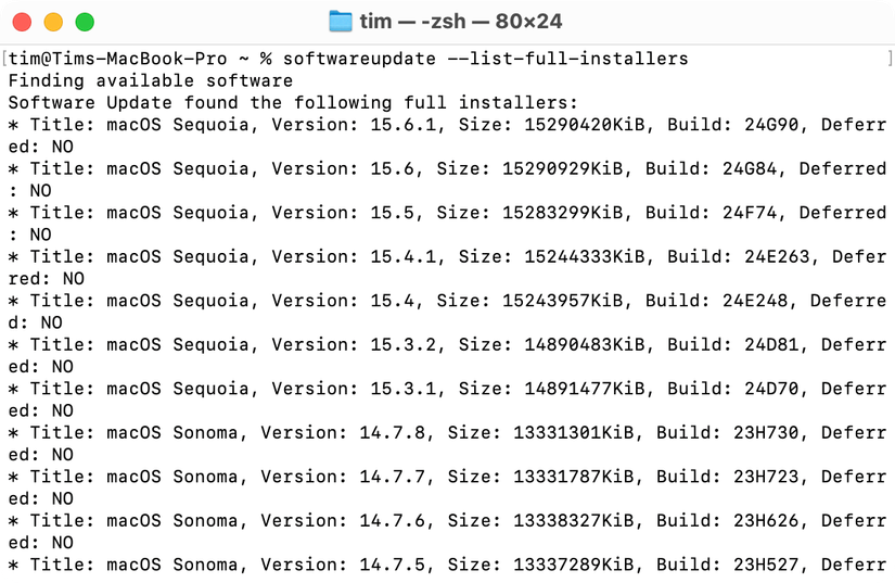 Скачивание установщиков macOS через Терминал.