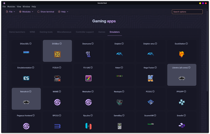 Emulators on Garuda Linux.