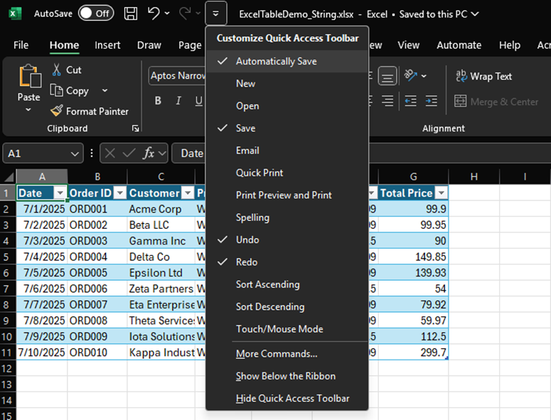 Excel: место настройки панели быстрого доступа.
