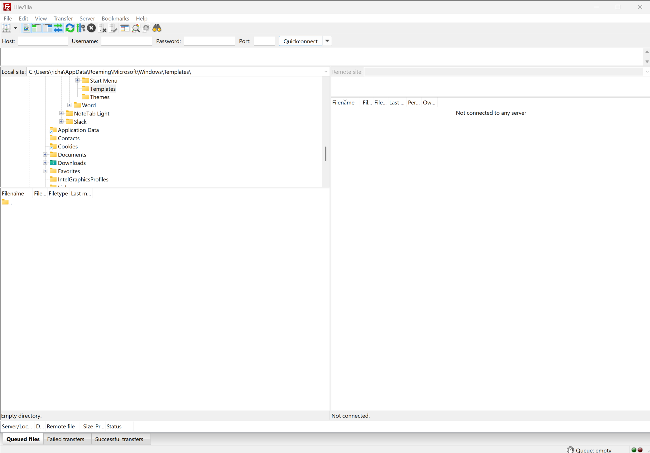 A screenshot of the open-source file transfer tool called FileZilla.