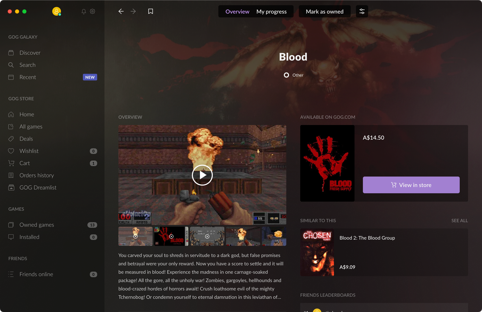 Gog Galaxy en una Mac.