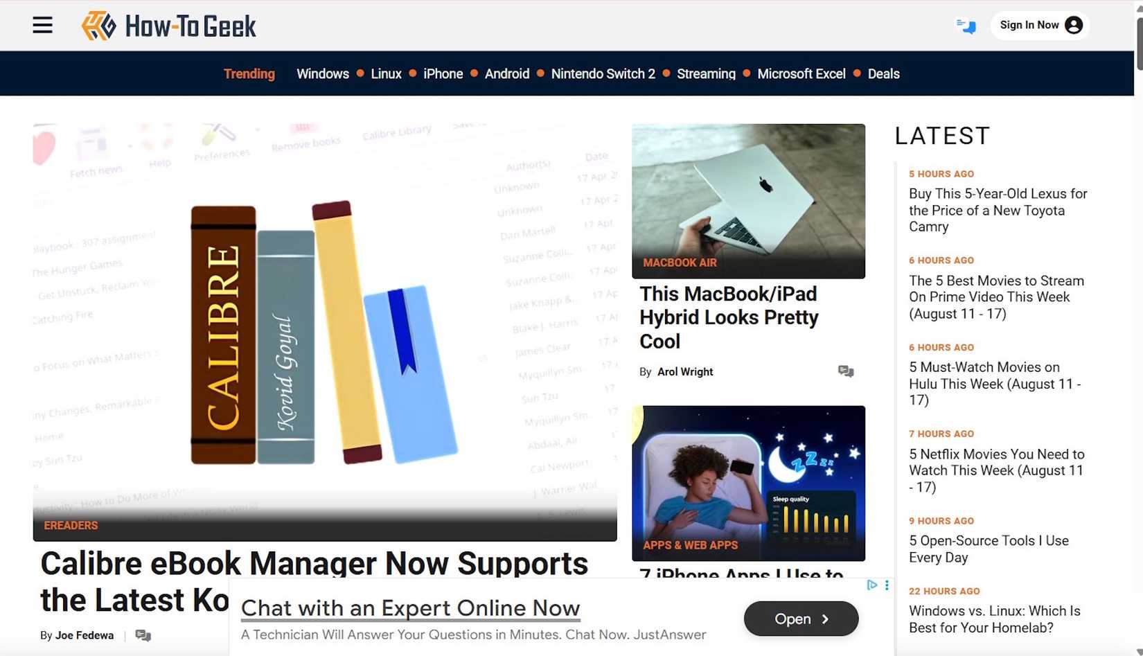 Image showing How-To Geek homepage in Chrome Browser 