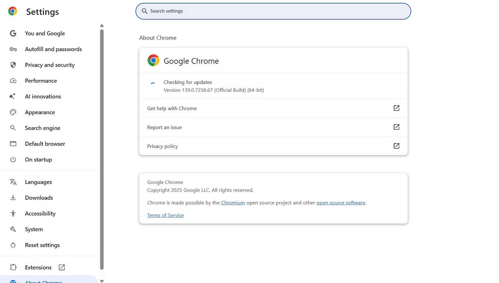 Image showing Google Update in progress in Chrome