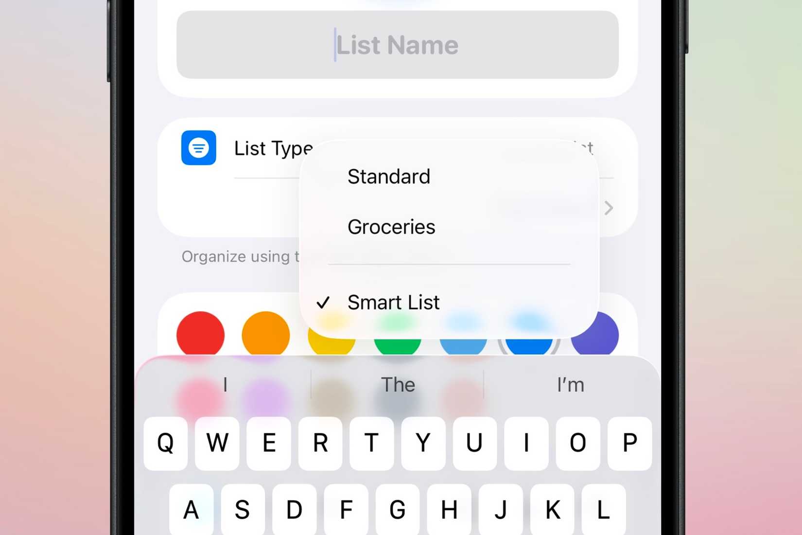 Sélection du "Liste intelligente" Option dans l'application Rappels pour commencer à en créer une.
