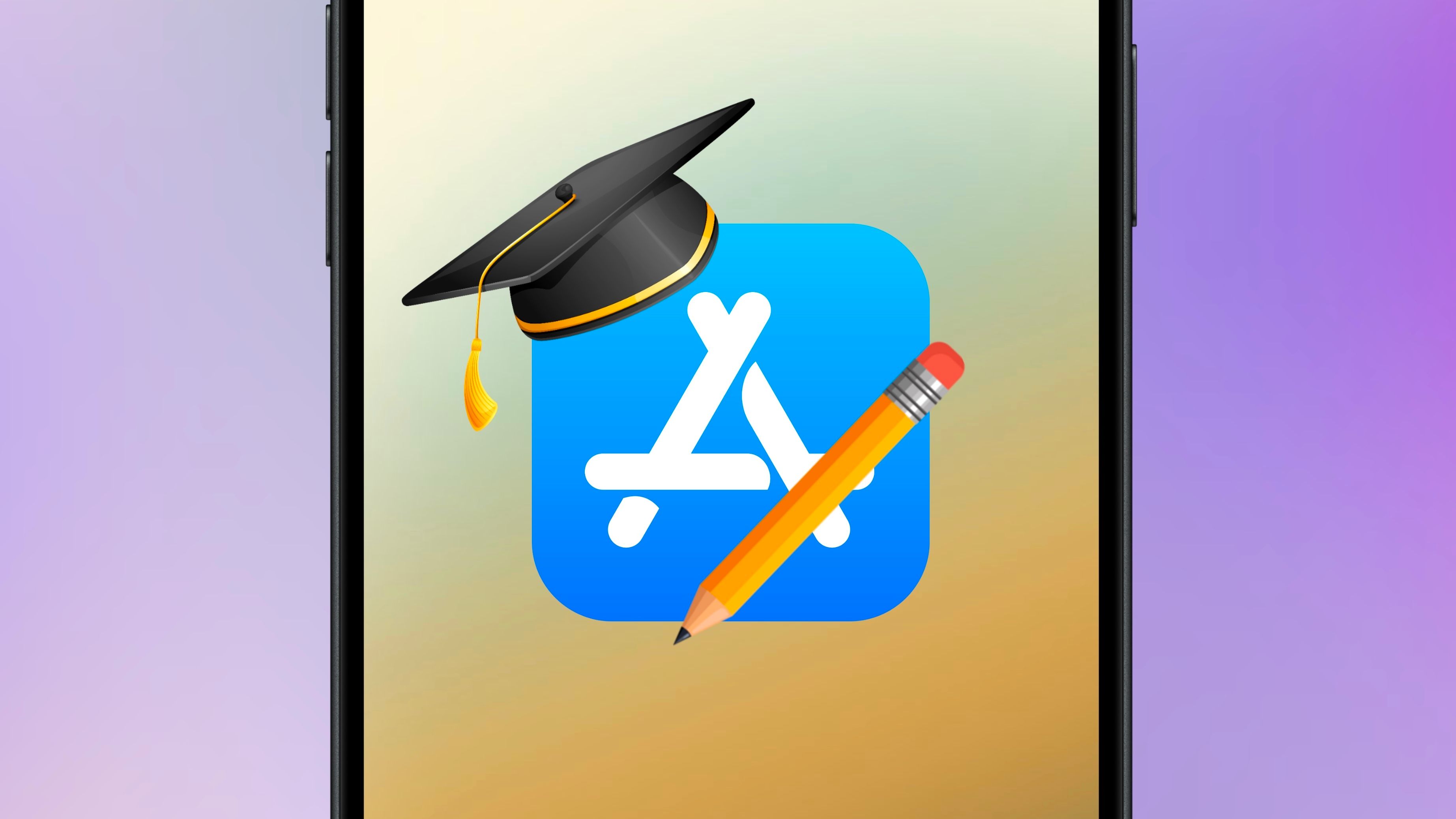 The App Store icon is wearing a graduation cap with a pencil in front of it.