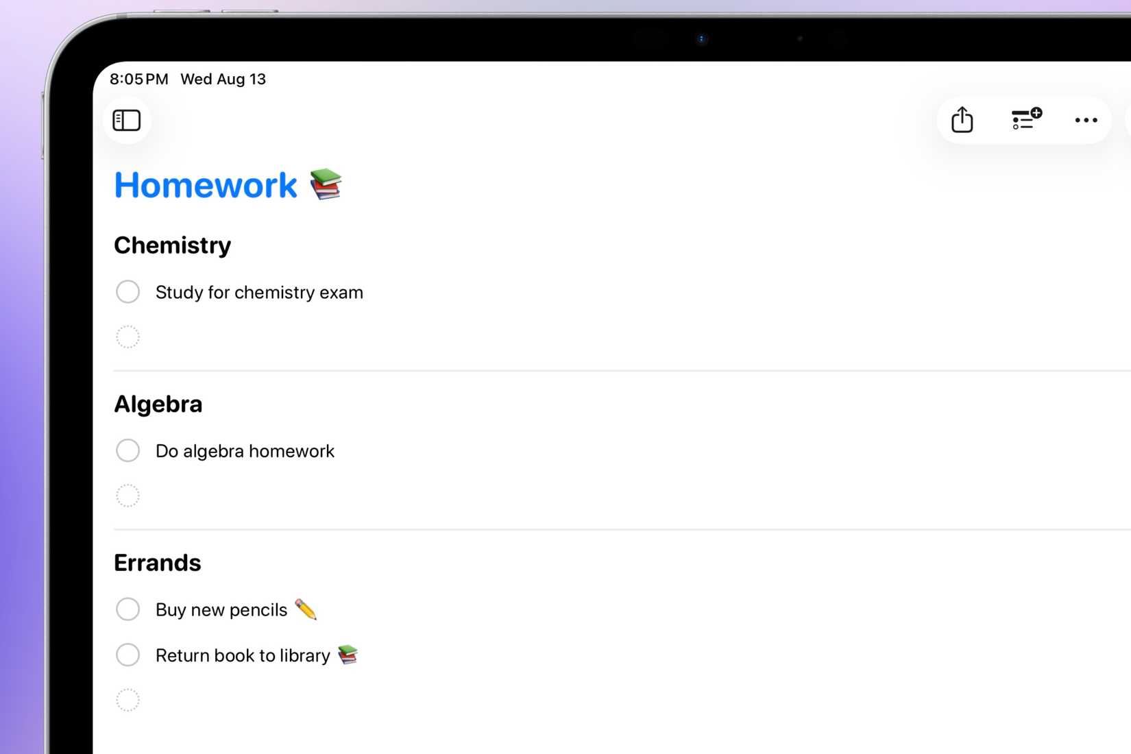 Différentes sections au sein d'une seule liste de rappels pour une meilleure organisation dans les rappels Apple.