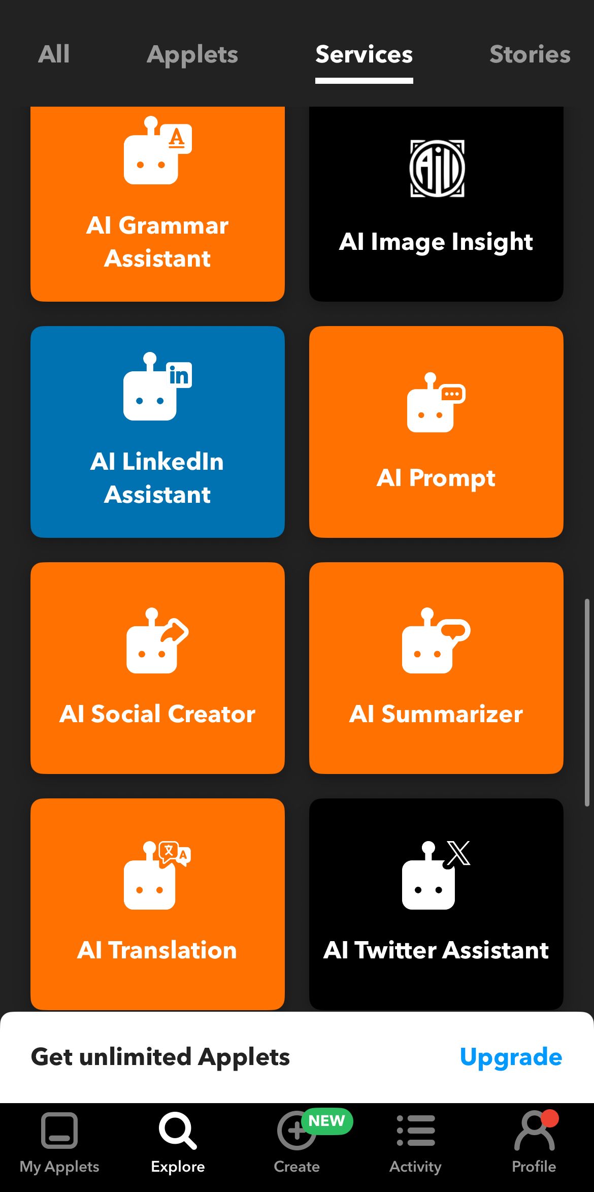 AI services on IFTTT's Applet collection.