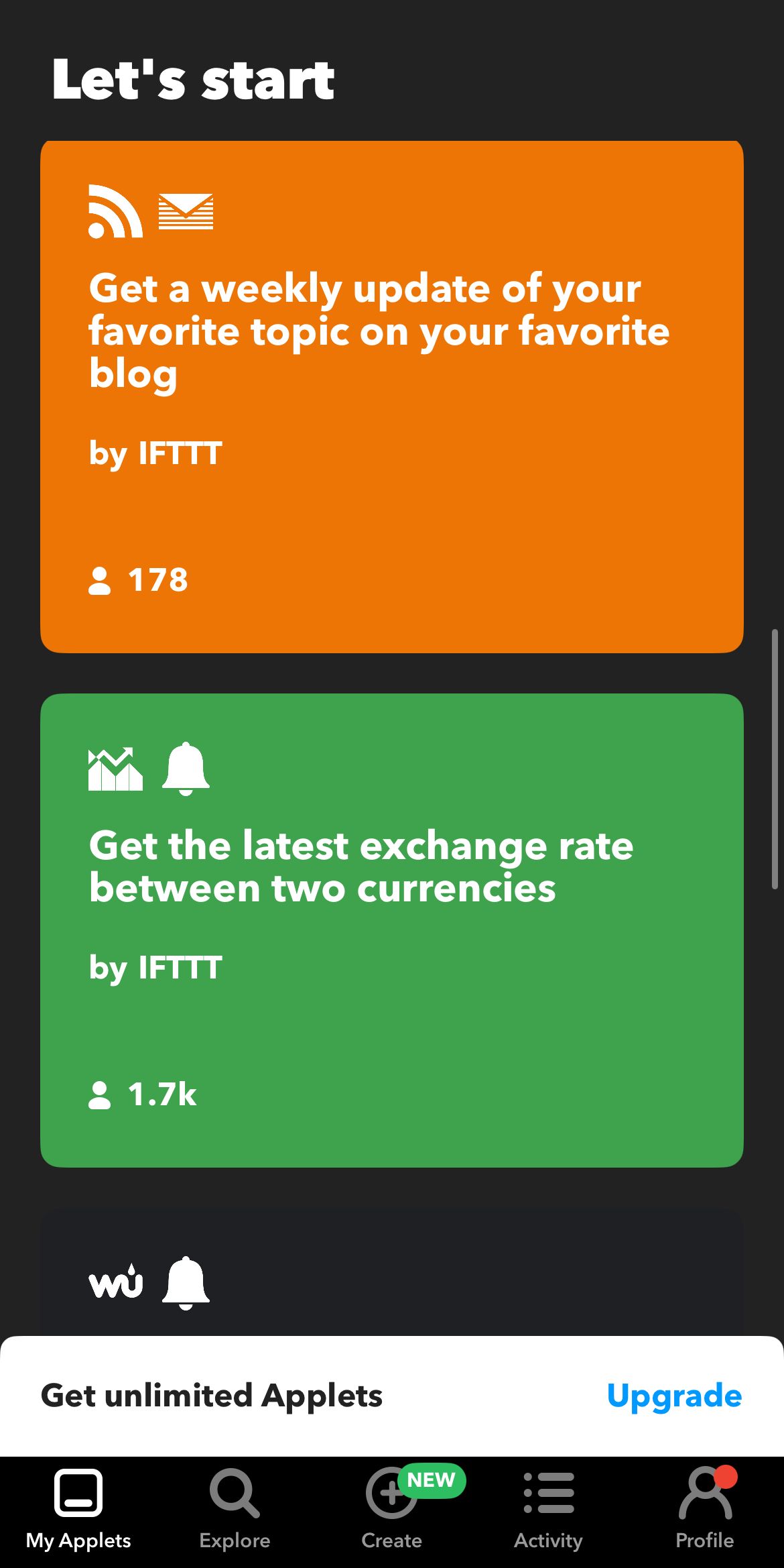 IFTTT's "My Applets" tab on iPhone.