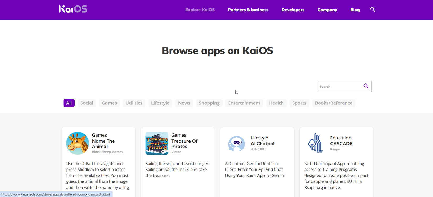 Tienda de aplicaciones de Kaios.