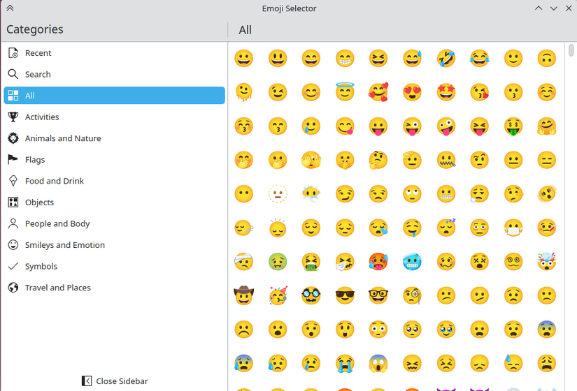 KDE Plasma Emoji Selector.