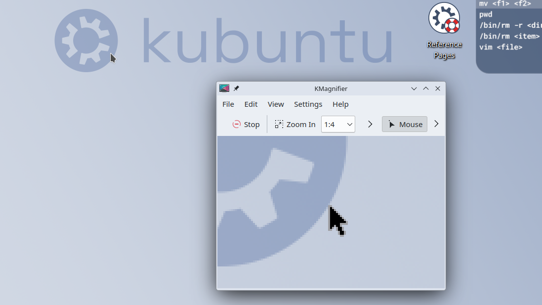 KMagnifier app with the Kubuntu logo zoomed in.