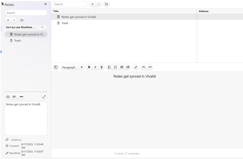 Приложение заметок Vivaldi с поддержкой markdown.
