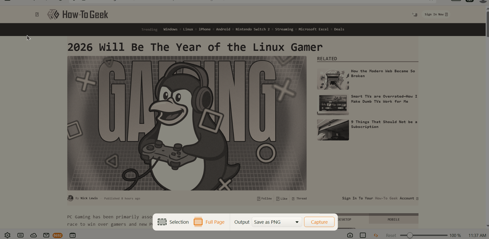Taking screenshots with the Vivaldi screenshot tool.