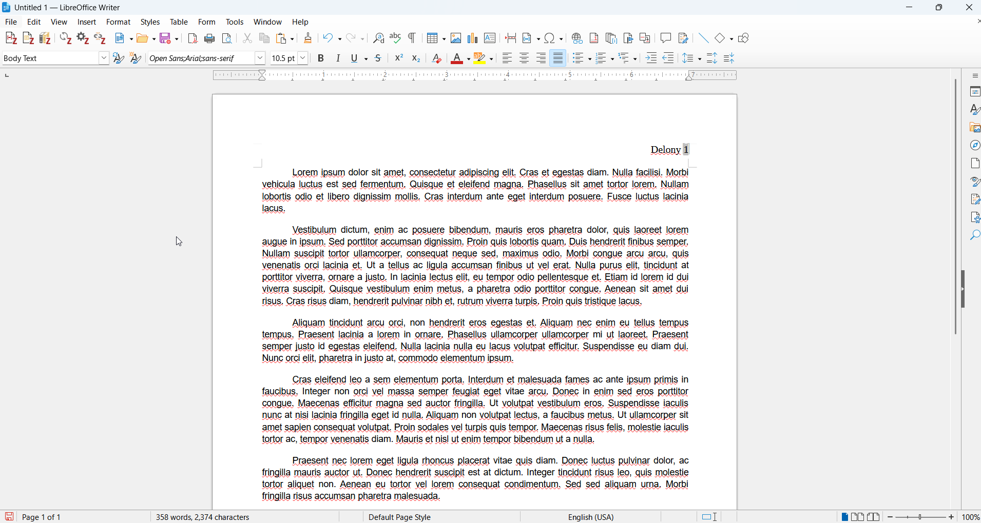 LibreOffice simulated term paper with "lorem ipsum" text.