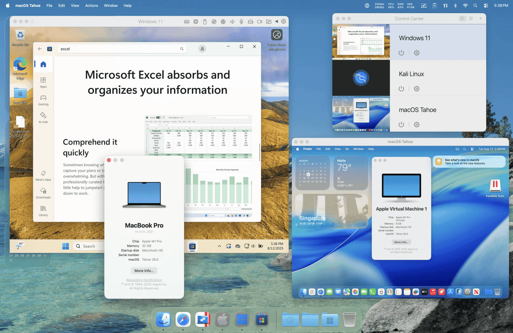 Screenshot of Parallels running a Windows virtual machine on macOS 26.