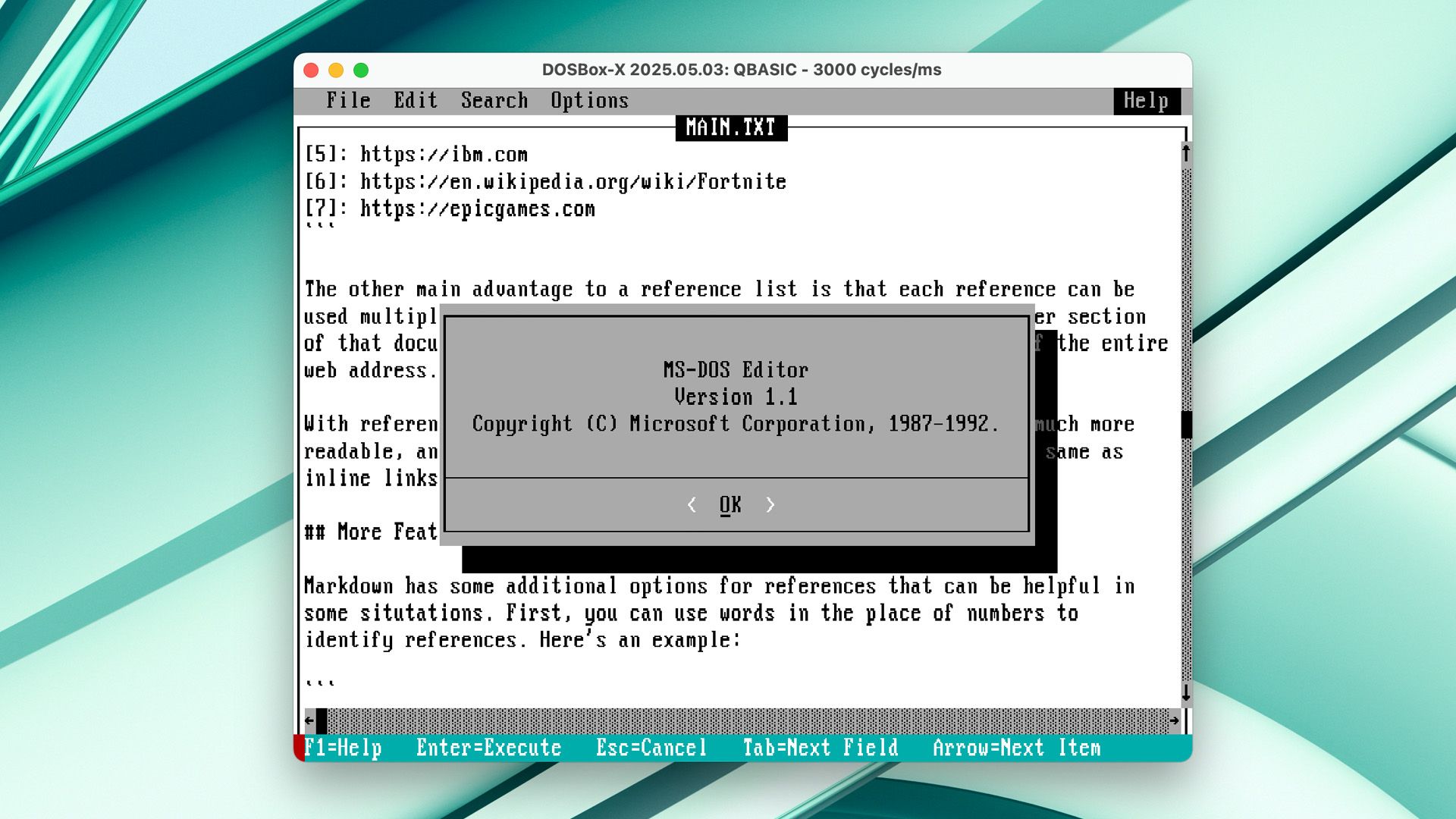 Usé el editor de MS-DOS de 1992 para escribir, y no fue bien