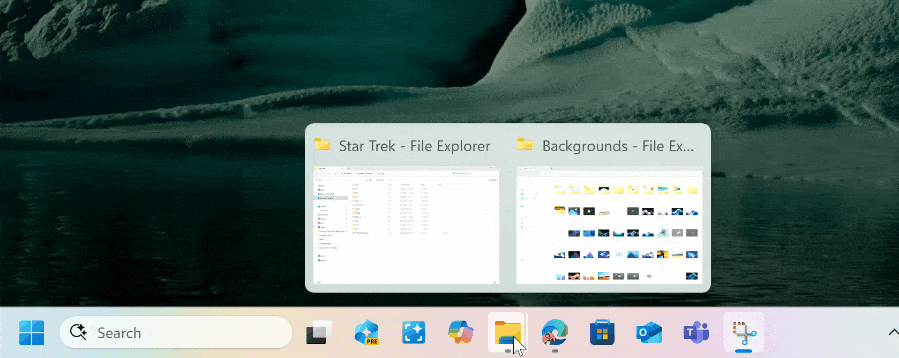 New animation shown when mousing over open app groups on the taskbar.