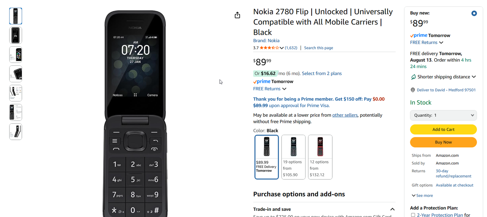 Página de teléfono Nokia 2780 desbloqueada en Amazon.