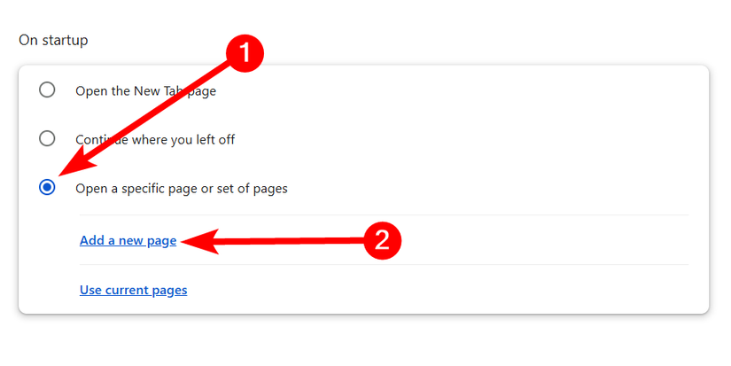 The "Add a New Page" link in Chrome.